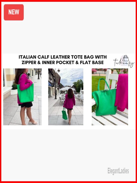 Alex Vertical Work Tote | Full grain leather, sleek and  Large Italian Calf Leather Tote with Zipper & Flat Base for Work Travel